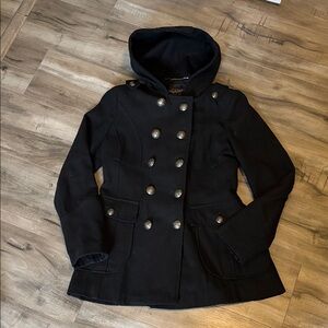 Jill Stuart Black Double-Breasted Pea Coat with Hood